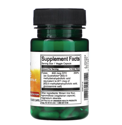 Folate, 5-Methyltetrahydrofolic Acid 800 mcg - 30 Veggie Caps
