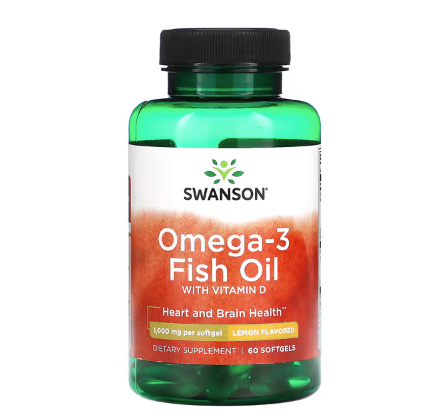 Omega-3 Fish Oil with Vitamin D, Lemon, 1,000 mg, 60 Softgels