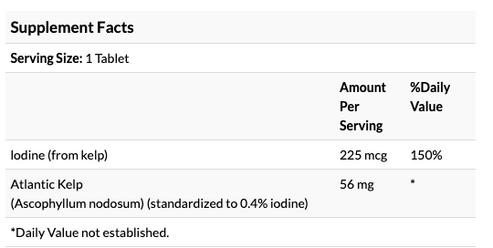 Kelp, 225mcg iodine - 250 Tablets