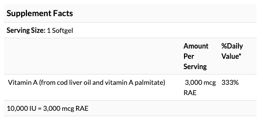 Vitamin A, 10,000 IU, 250 Softgels