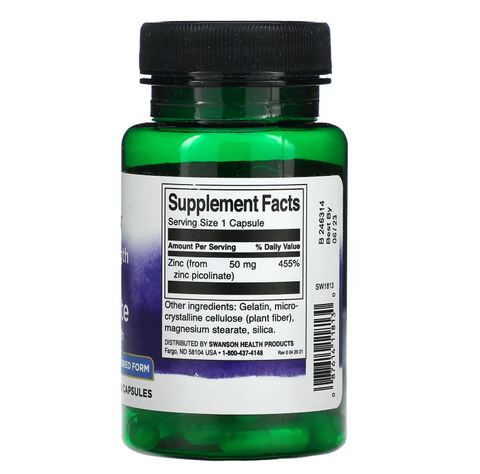 Body-preferred form, Extra Strength Zinc Picolinate, 50 mg, 60 Capsules