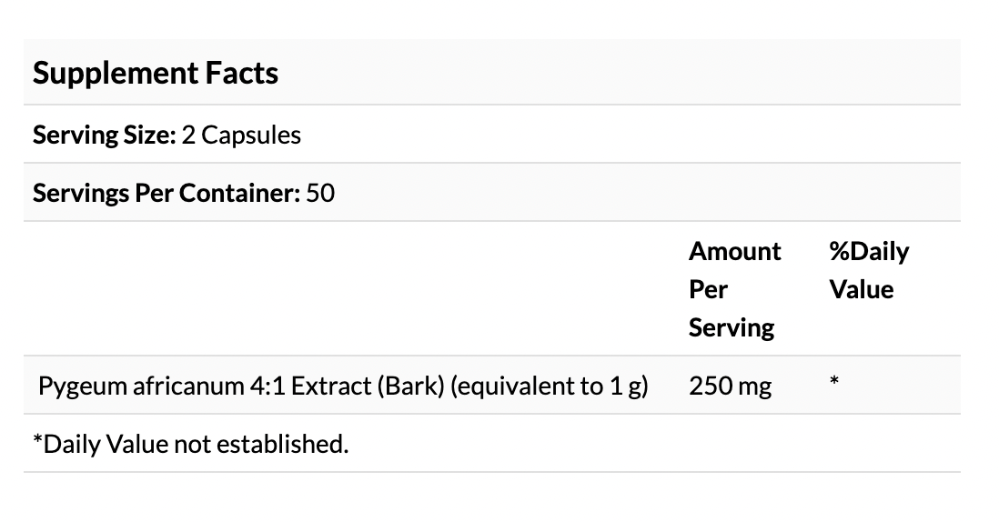 Pygeum Extract 125mg - 100 Capsules