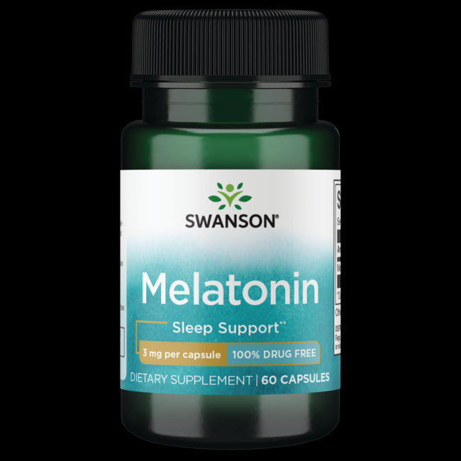 Swanson Melatonin 3mg, 60 Capsules (C24) - Regulate Your Body's Natural Sleep Cycle, Helps to Readjust from Jetlat