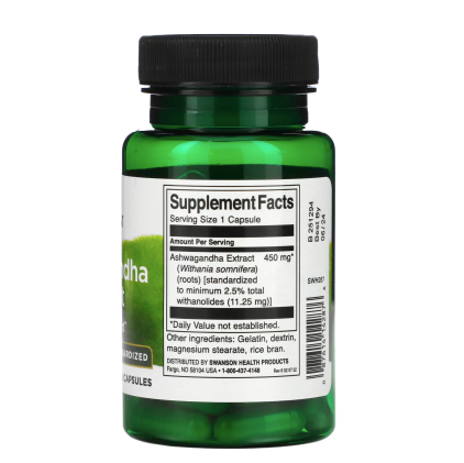 Ashwagandha Extract, Standardized, 450 mg - 60 Capsules