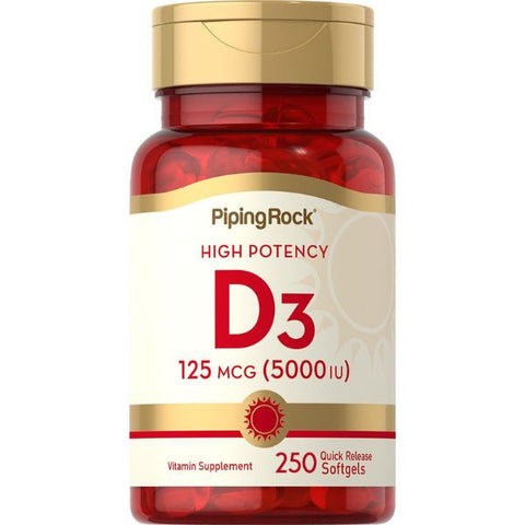 Vitamin D-3 5000IU (High Potency) - 250 Softgels